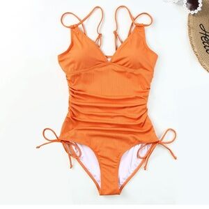 CALI BEACH BOUTIQUE size Medium Orange Textured Shirred Ruffle Sleeves NEW